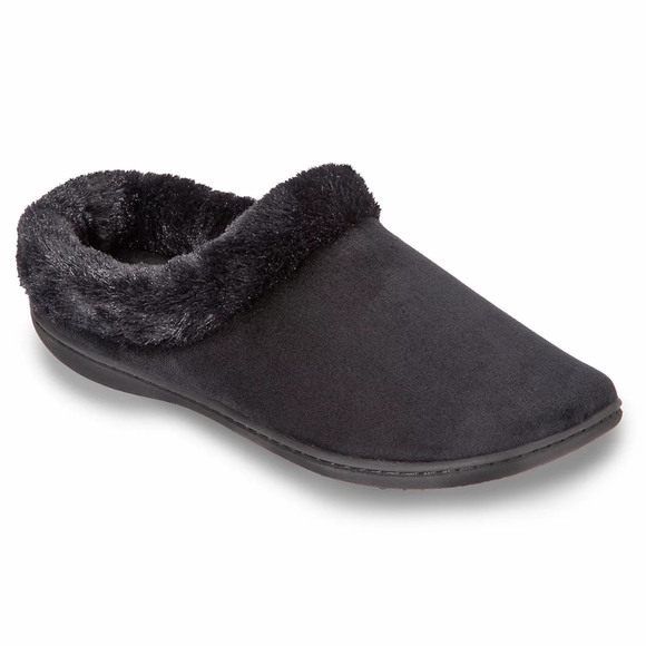 🌼 Dearfoams Fur Slippers Slides, Black M (7/8) NWT - Picture 1 of 5